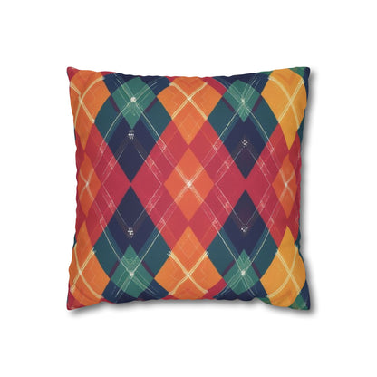 Festive Firelight Plaid Faux Suede Square Pillowcase - StyleMZ