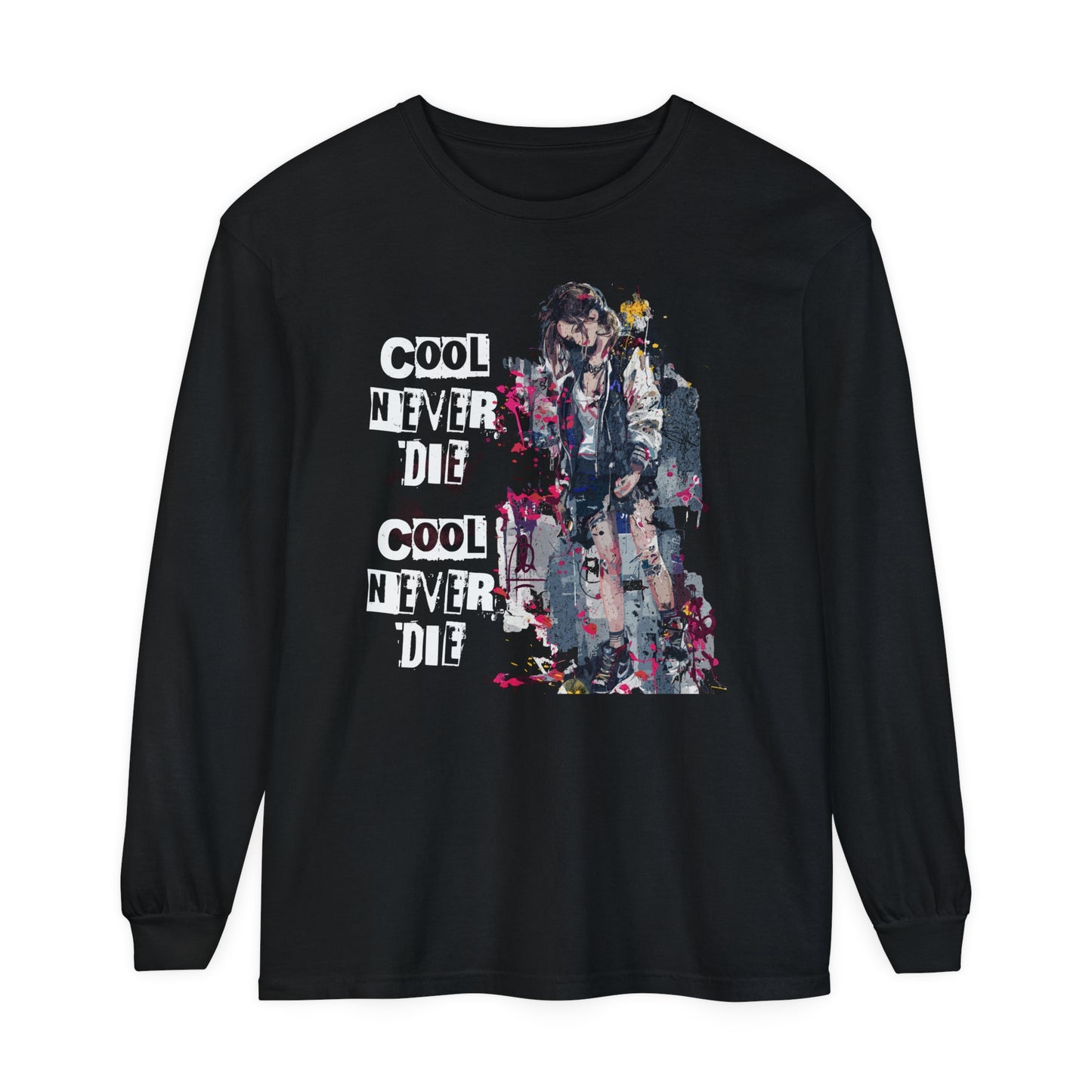 Korea -  Cool never die Garment-dyed Long Sleeve T-Shirt  - StyleMZ