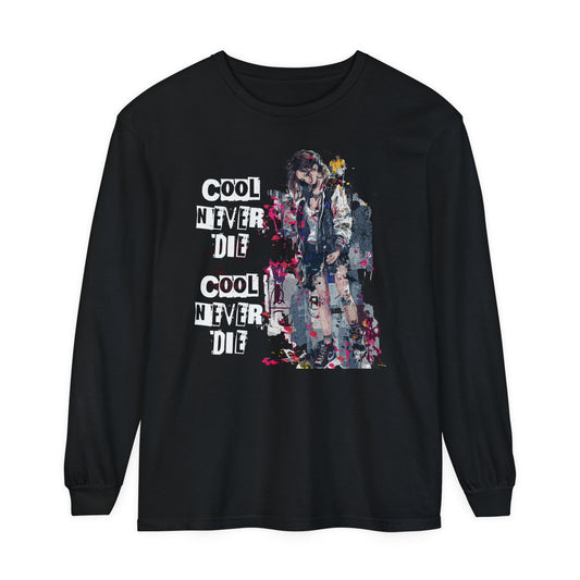 Korea -  Cool never die Garment-dyed Long Sleeve T-Shirt  - StyleMZ