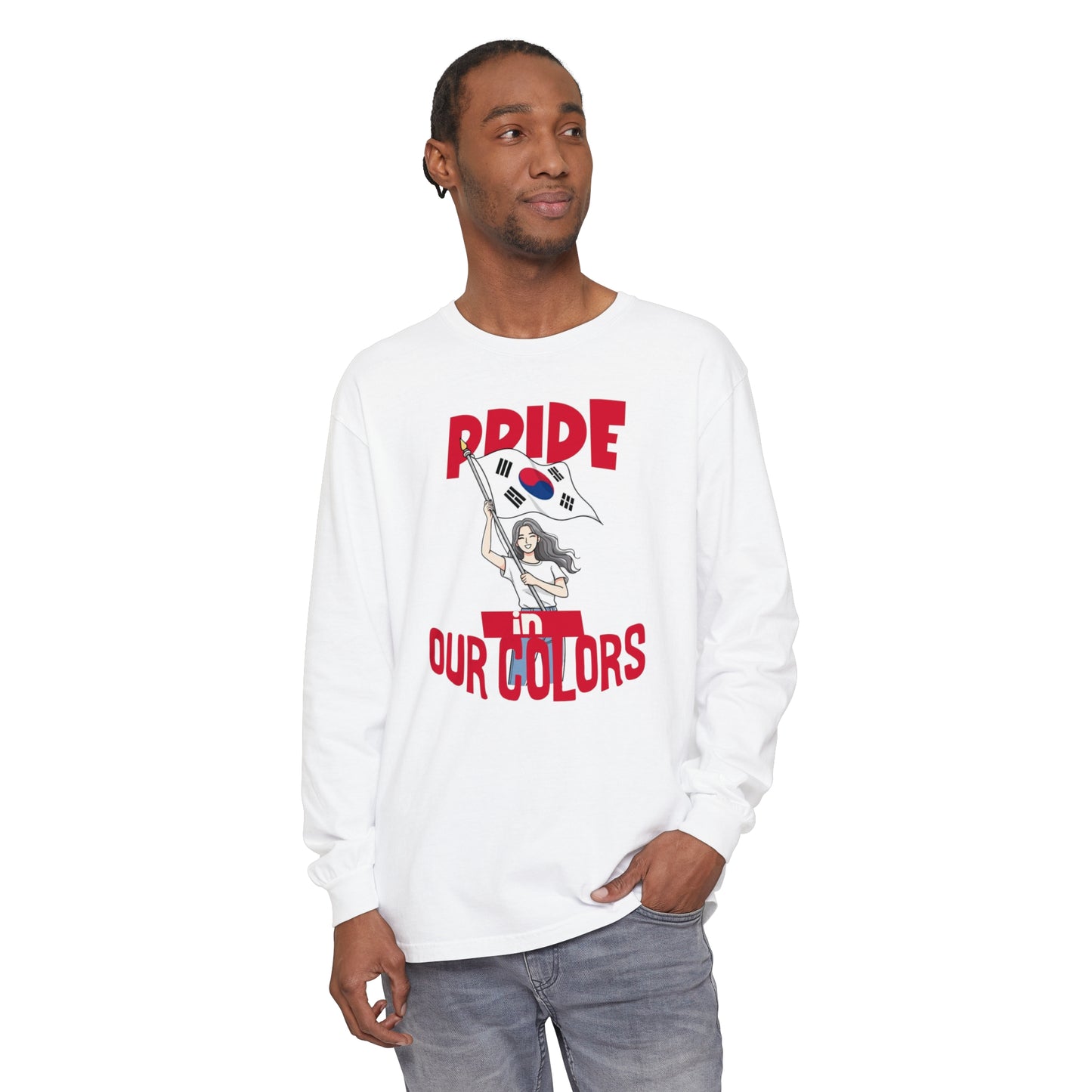 Korea -  Pride in our colors Unisex Garment-dyed Long Sleeve T-Shirt  - StyleMZ