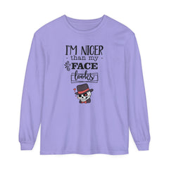 Korea -  I am nicer than my face looks Unisex Garment-dyed Long Sleeve T-Shirt  - StyleMZ