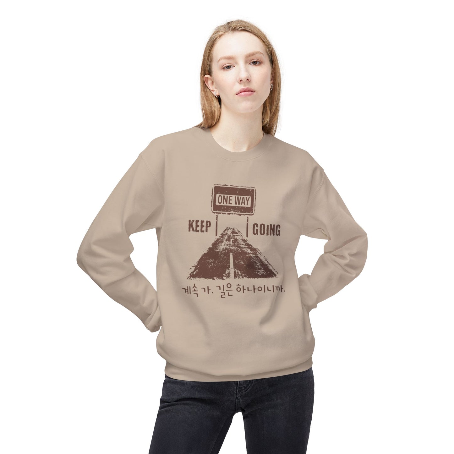 Korea -  One way, keep going II Unisex Midweight Softstyle Fleece Crewneck Sweatshirt  - StyleMZ