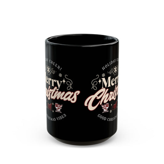 StyleMZ -  Merry Christmas Happy Vibes Black Mug (11oz, 15oz)  - StyleMZ