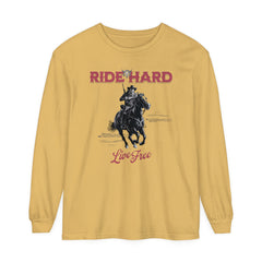 Korea -  Ride hard Unisex Garment-dyed Long Sleeve T-Shirt  - StyleMZ