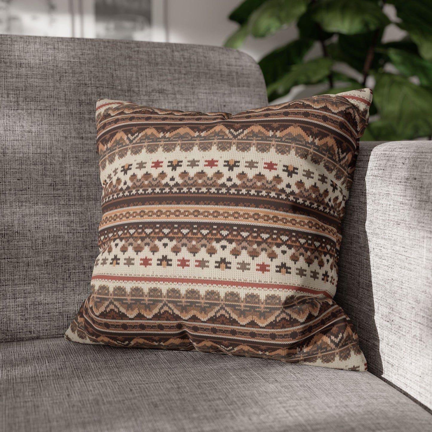 Warm Nordic Knit  Faux Suede Square Pillowcase - StyleMZ