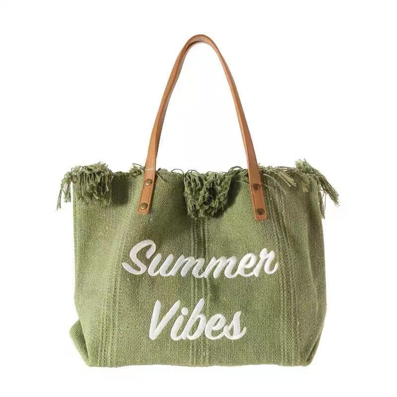 Bohemian Canvas Woven Tote Bag Simple Ethnic Purse Trendy