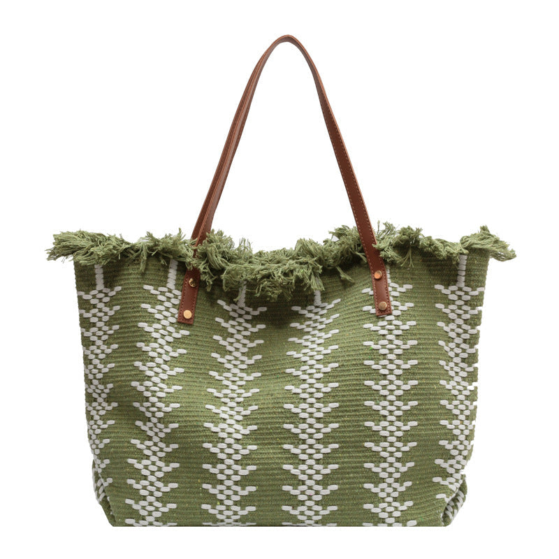 Bohemian Canvas Woven Tote Bag Simple Ethnic Purse Trendy