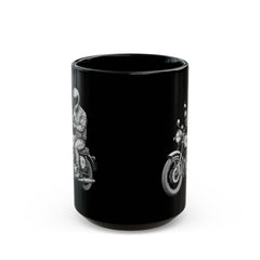 Corea - Taza negra con café y motociclista (11 oz, 15 oz) - StyleMZ 