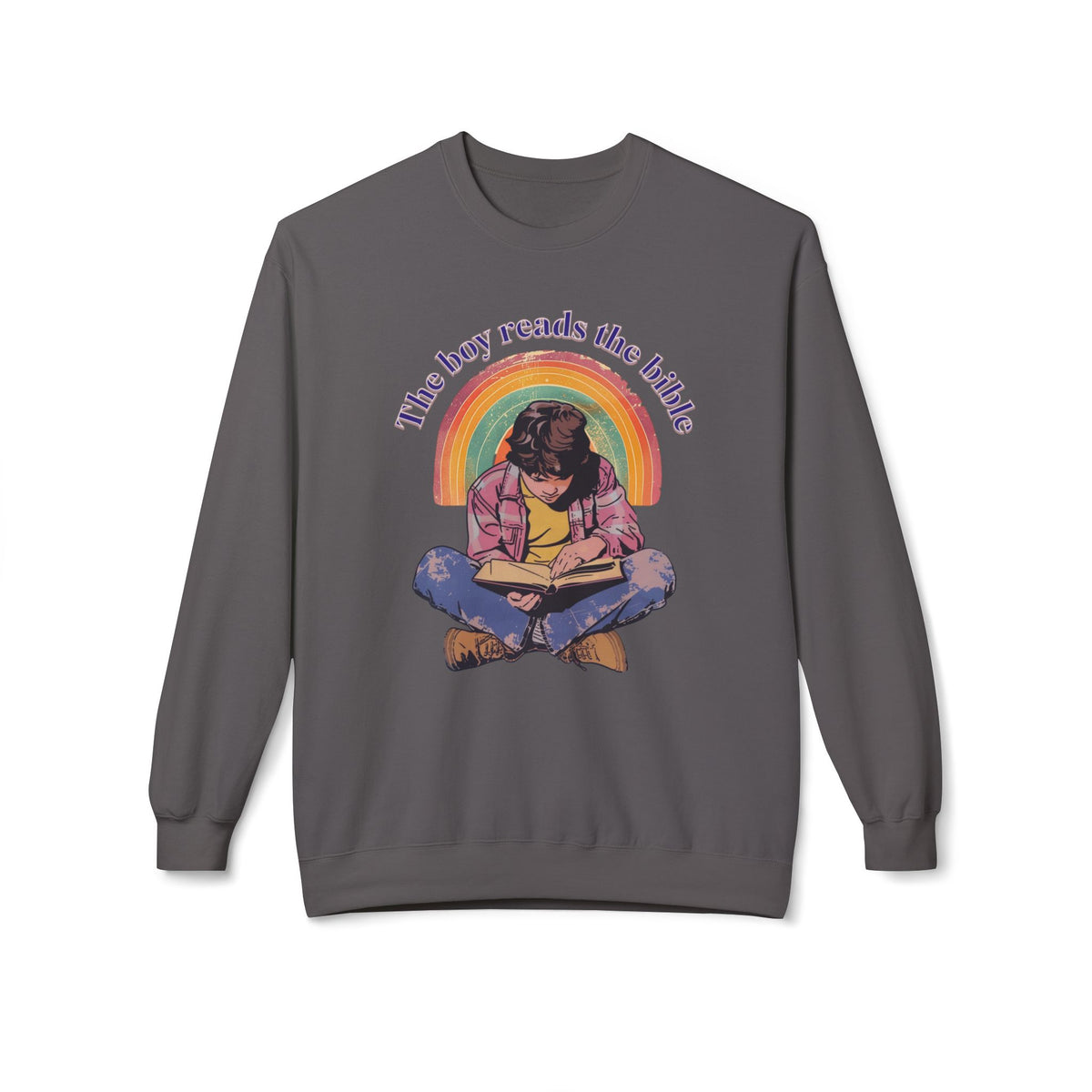 Corea - El niño lee la Biblia Sudadera unisex de cuello redondo de polar suave y de peso medio - StyleMZ 