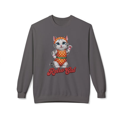 Retro Cat Unisex Midweight Softstyle Fleece Crewneck Sweatshirt - StyleMZ