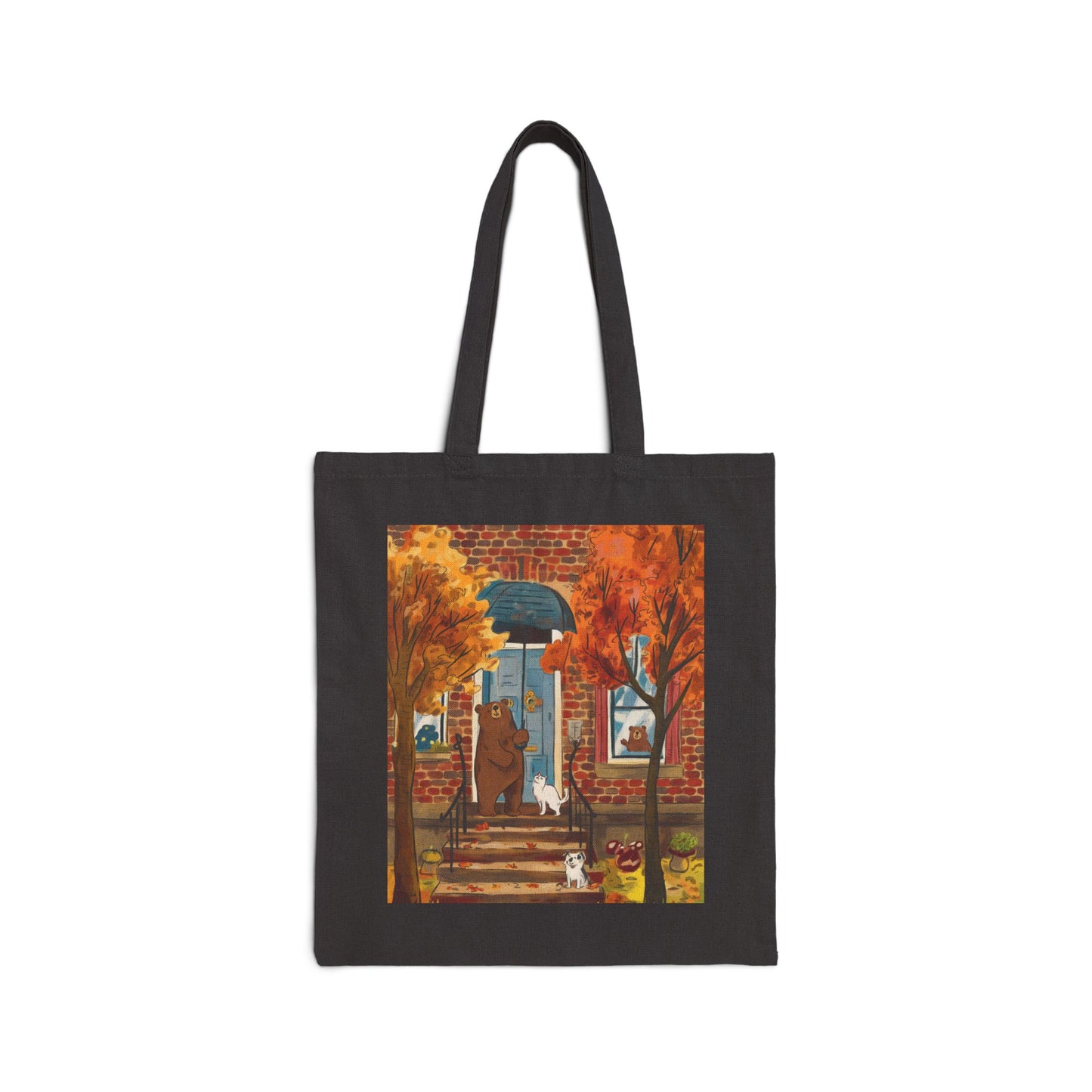 Autumn Gathering at Bear's Door Cotton Canvas Tote Bag - StyleMZ