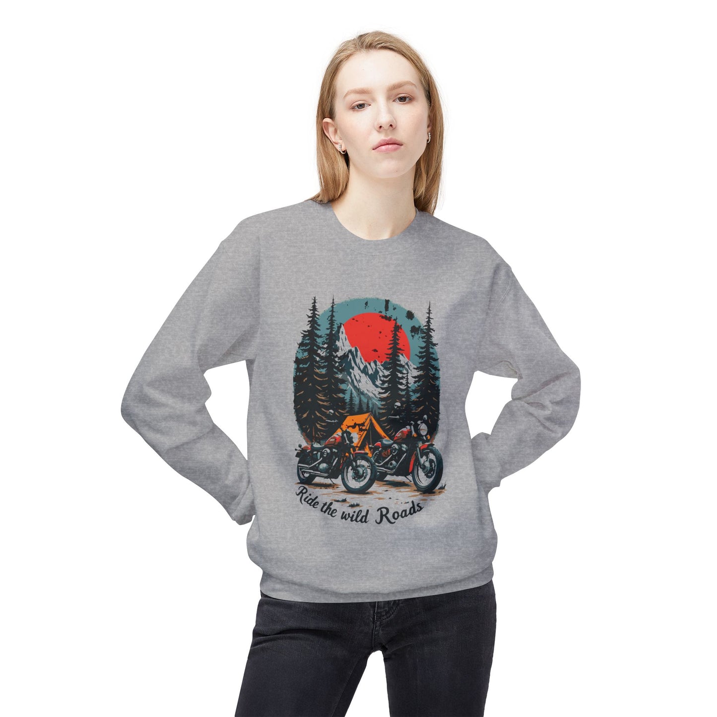 Ride the wild roads Unisex Midweight Softstyle Fleece Crewneck Sweatshirt - StyleMZ - Stylemz