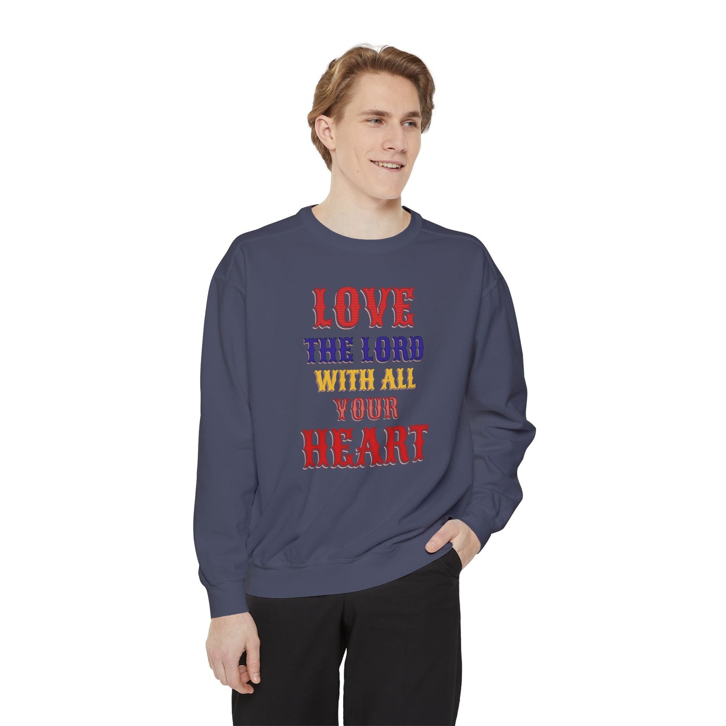 Korea -  Love your God Unisex Garment-Dyed Sweatshirt  - StyleMZ