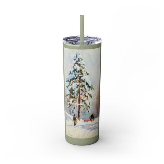 StyleMZ -  A tall pine tree Skinny Tumbler with Straw, 20oz  - StyleMZ