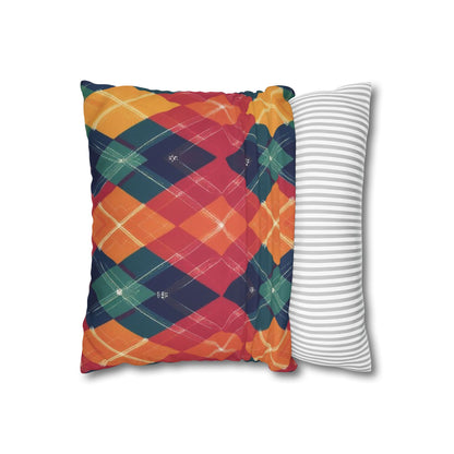 Festive Firelight Plaid Faux Suede Square Pillowcase - StyleMZ