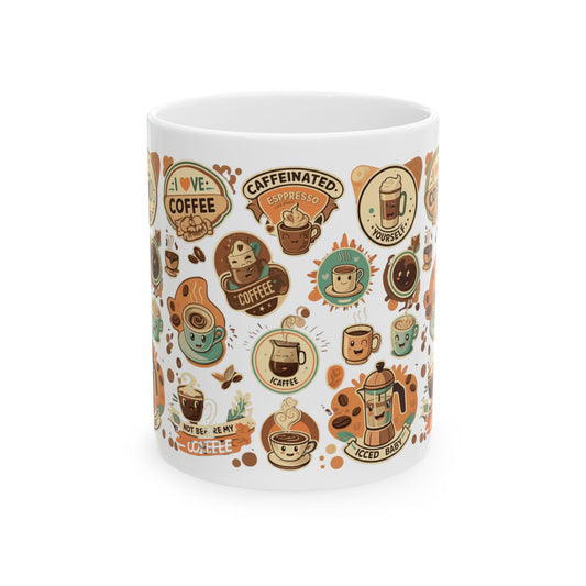 Korea -  Coffee Stickers Ceramic Mug, (11oz, 15oz)  - StyleMZ