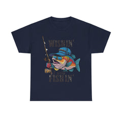 Corea - Camiseta unisex de algodón grueso con el mensaje "Wishing I was fishing" - StyleMZ 