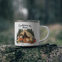 Corea - Taza de camping esmaltada "Abraza la lluvia" - StyleMZ 