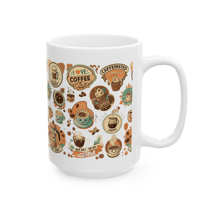 Coffee Stickers Ceramic Mug, (11oz, 15oz) - StyleMZ