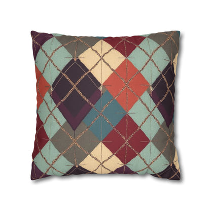 Vintage Harvest Argyle Faux Suede Square Pillowcase - StyleMZ