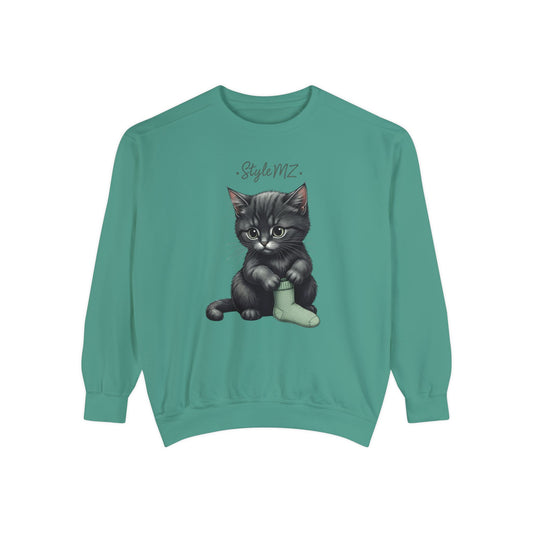 Korea - Kittt's cozy moment Unisex Garment-Dyed Sweatshirt - StyleMZ - Stylemz