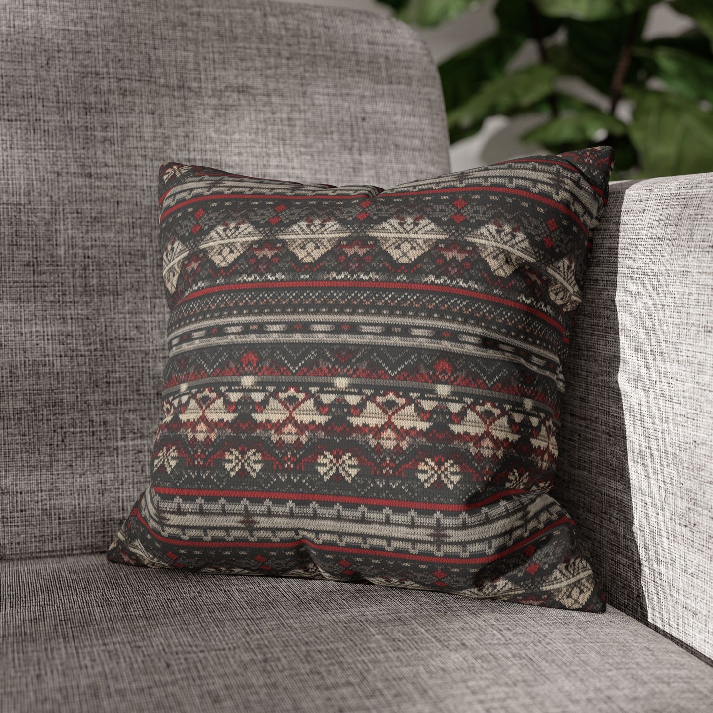 Nordic Knit Pattern Faux Suede Square Pillowcase - StyleMZ