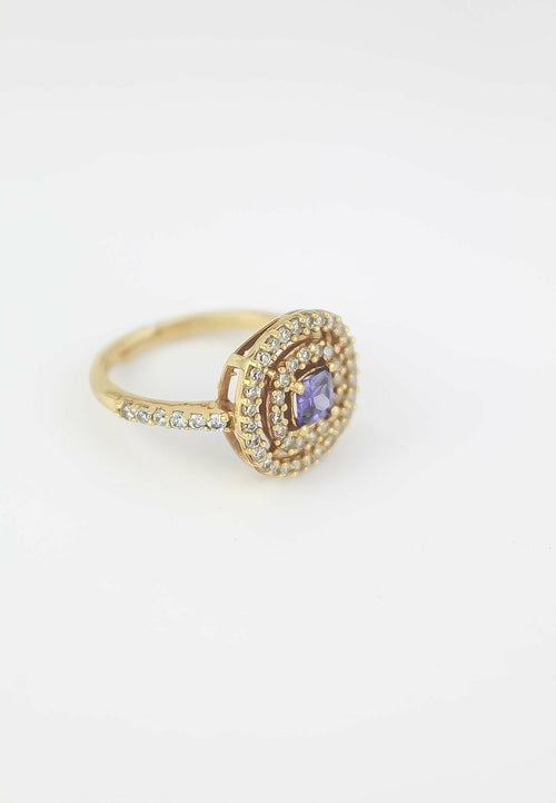 Elegant Golden Maldives Ring with Zirconia Stones