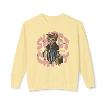 Korea -  Sweet Catty Unisex Lightweight Crewneck Sweatshirt  - StyleMZ