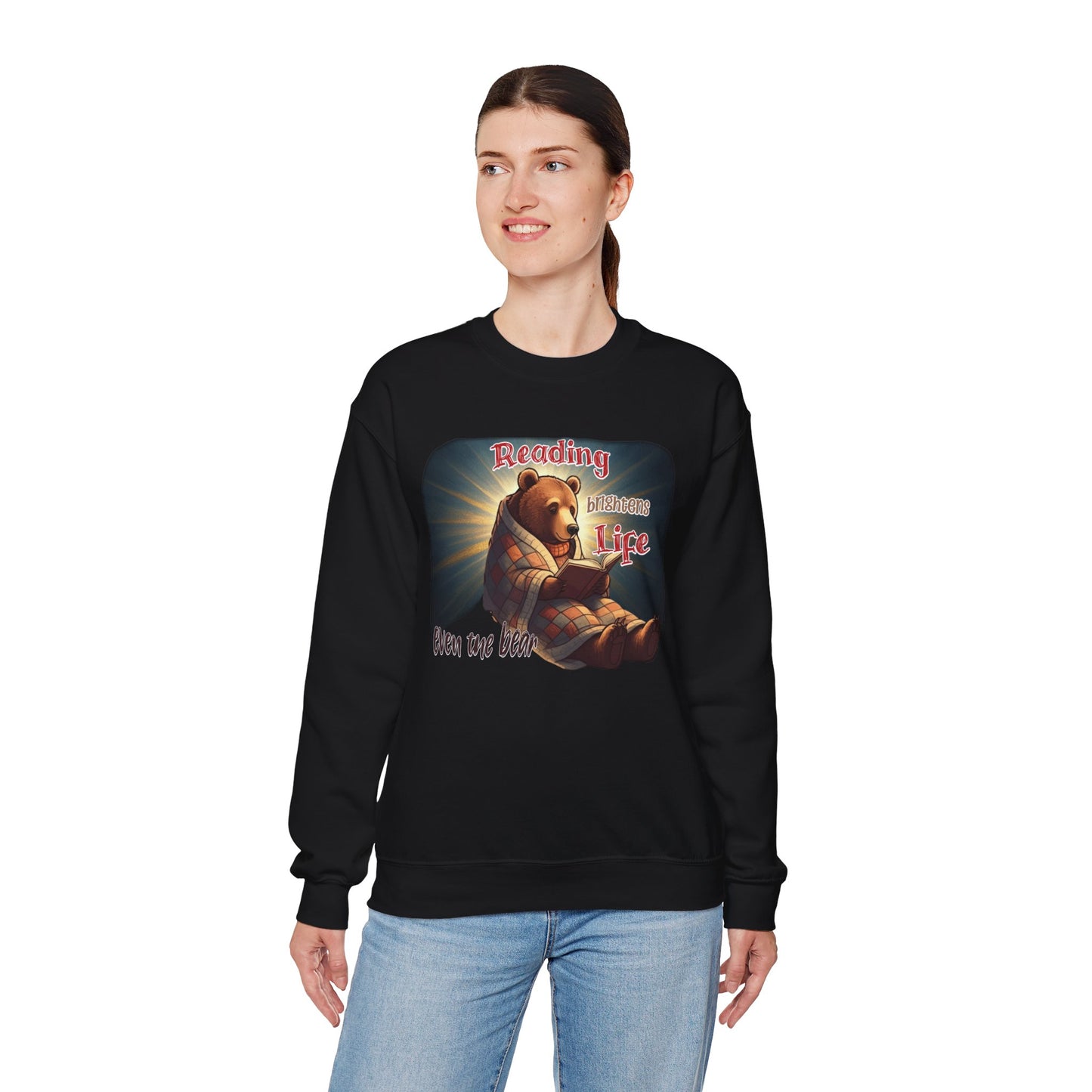 Reading brightens life, even the bear Unisex Heavy Blend™ Crewneck Sweatshirt - StyleMZ - Stylemz