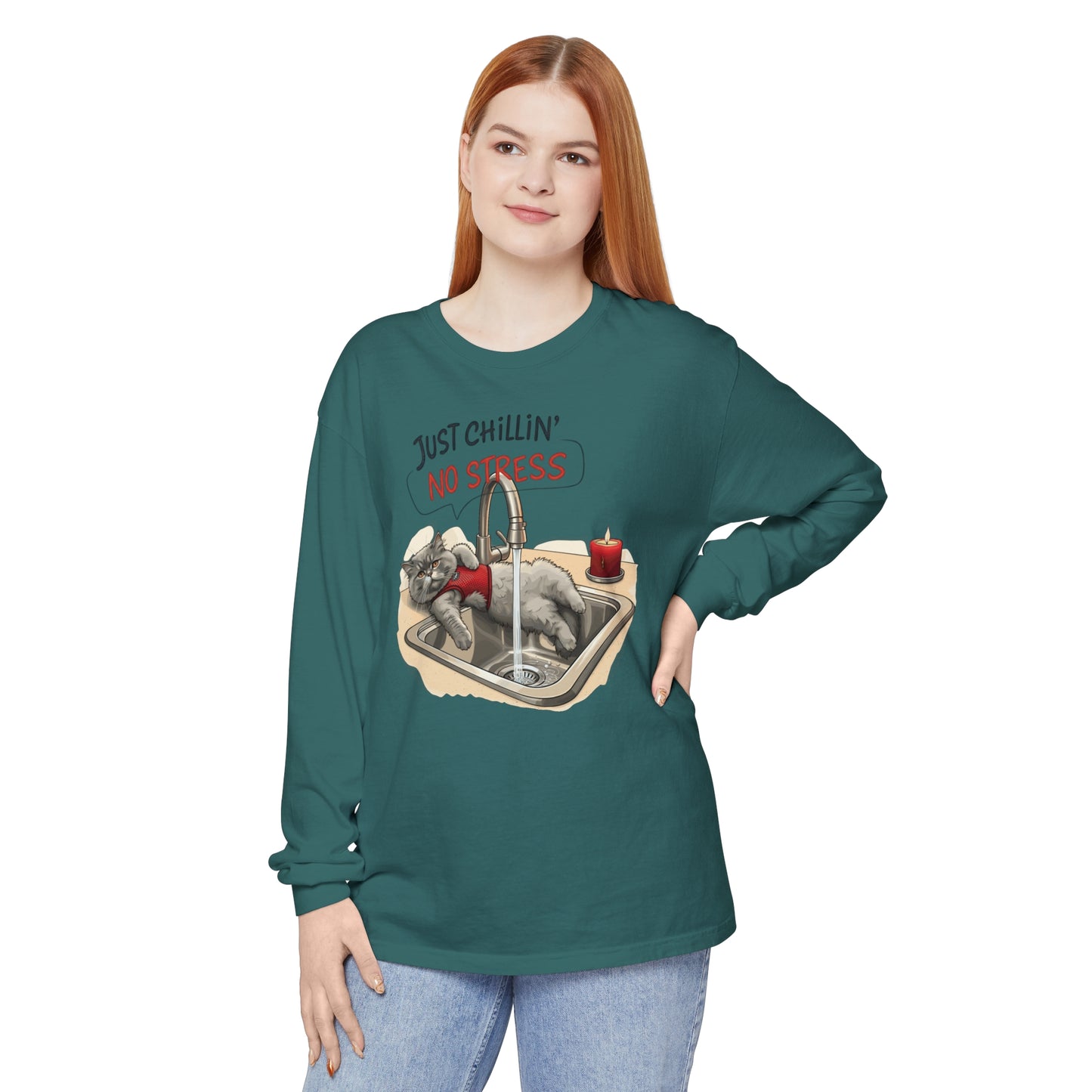 Just chillin' no stress Unisex Garment-dyed Long Sleeve T-Shirt - StyleMZ