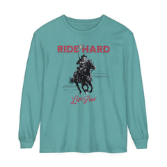 Korea -  Ride hard Unisex Garment-dyed Long Sleeve T-Shirt  - StyleMZ