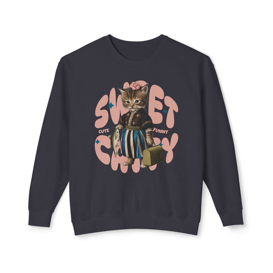 Corea - Sudadera unisex ligera con cuello redondo Sweet Catty - StyleMZ 