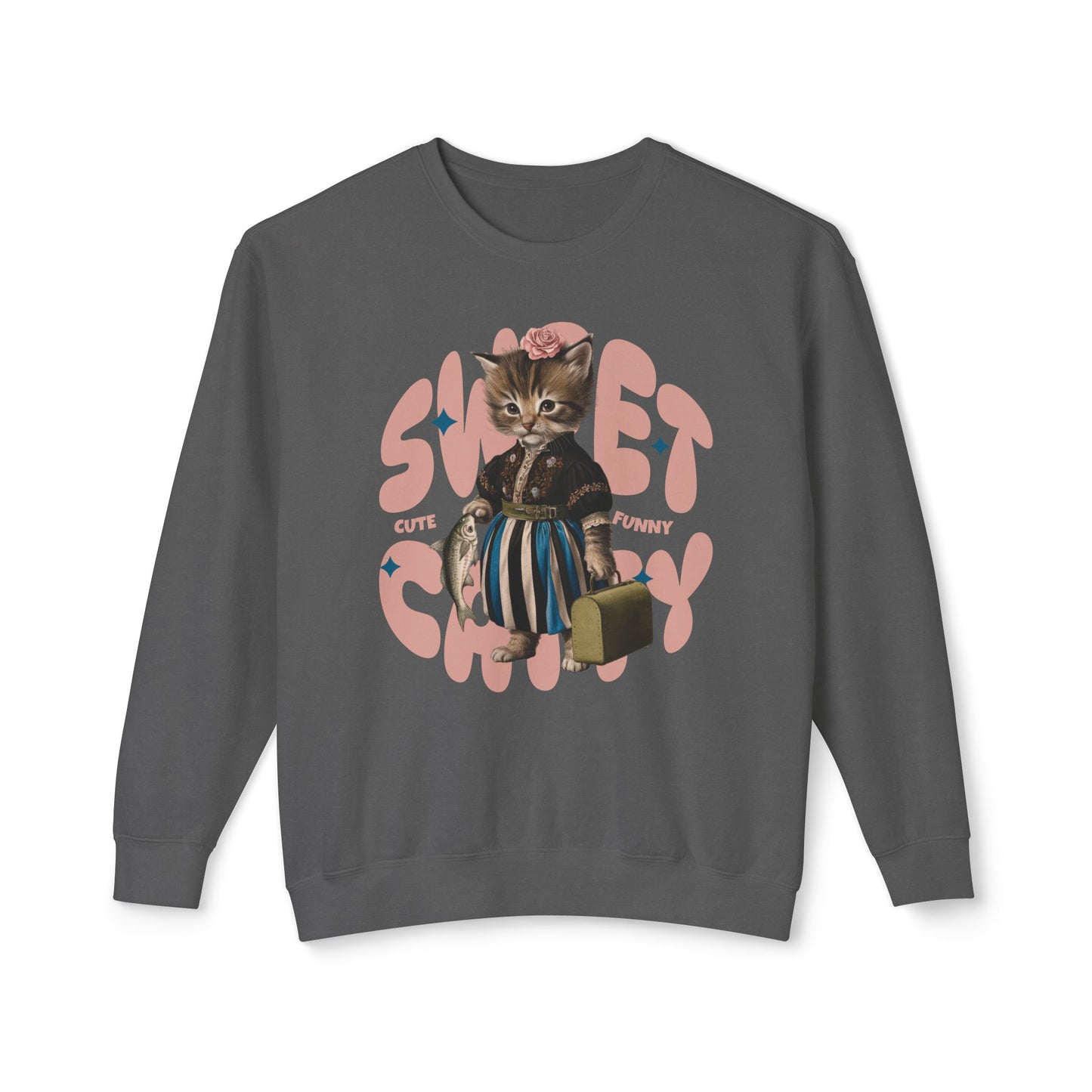 Korea -  Sweet Catty Unisex Lightweight Crewneck Sweatshirt  - StyleMZ