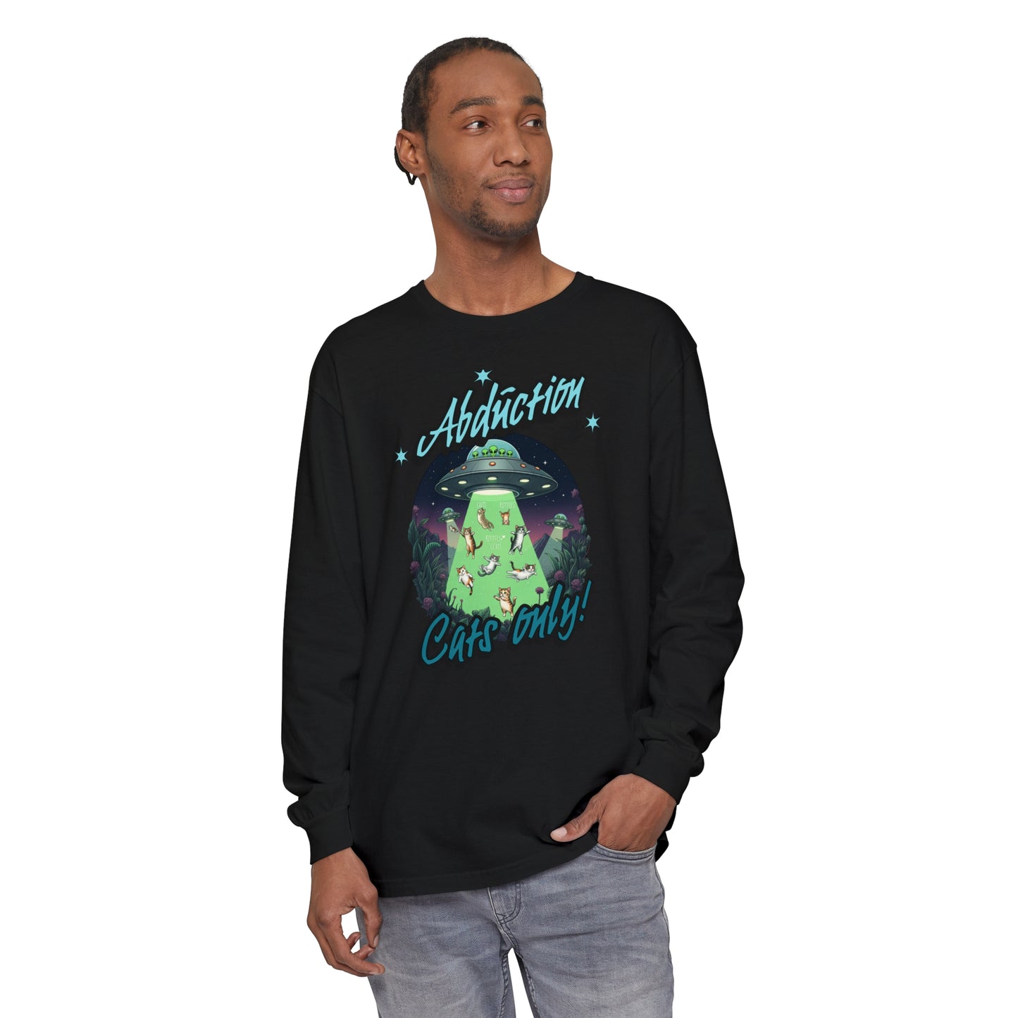 Korea -  Abduction cats only! Unisex Garment-dyed Long Sleeve T-Shirt  - StyleMZ