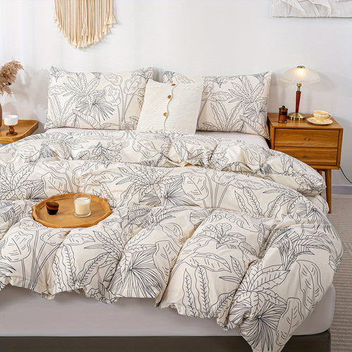 Elegant Leaf Print 3Piece Duvet Cover Set for Chic Comfort