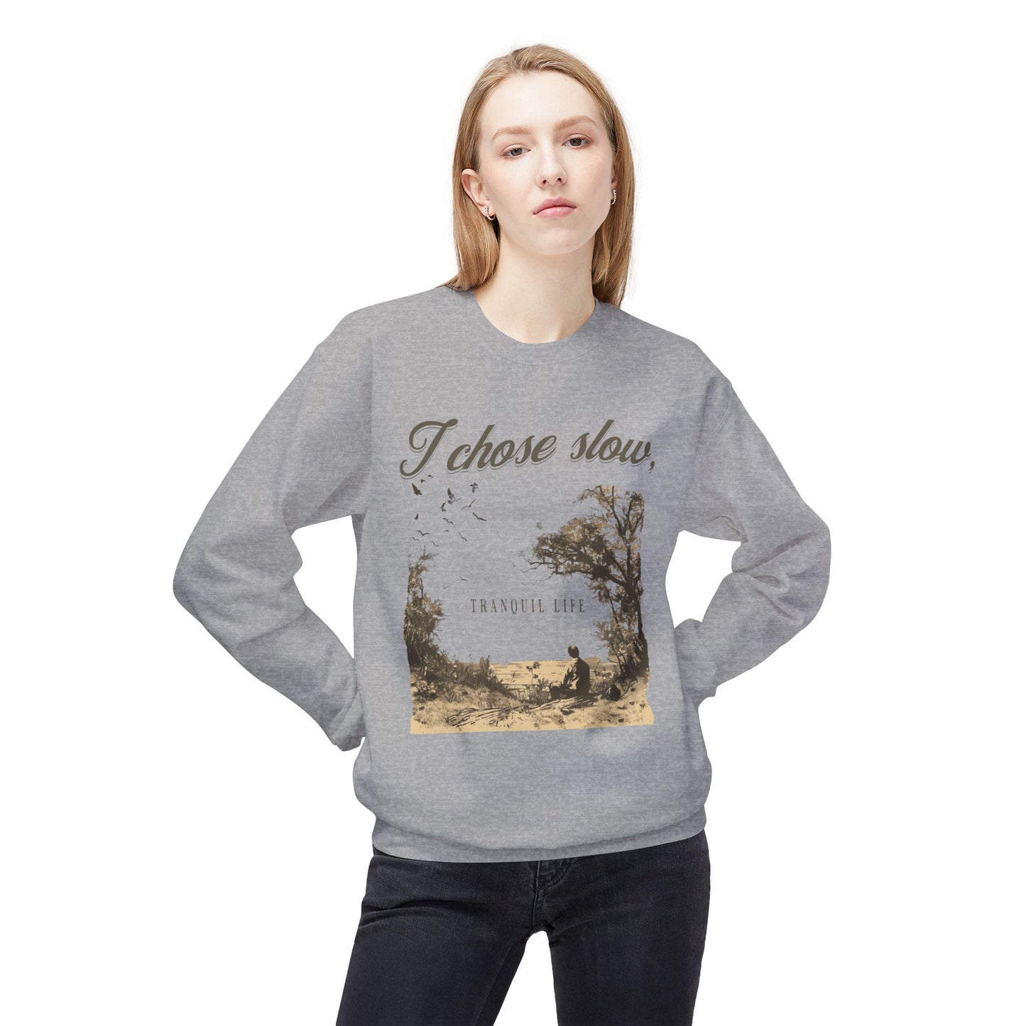 Korea -  Slow tranquil life Unisex Midweight Softstyle Fleece Crewneck Sweatshirt  - StyleMZ