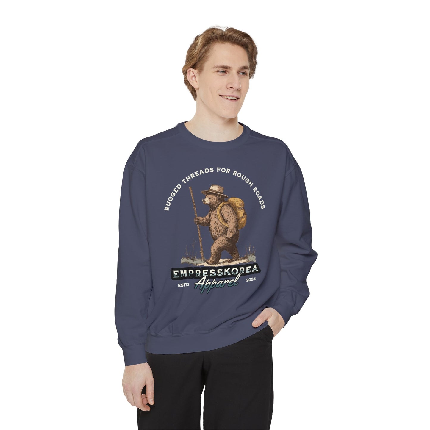 Korea -  Rugged threads for ruff roads Unisex Garment-Dyed Sweatshirt  - StyleMZ