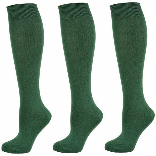 Classic Flat Knit Combed Cotton Knee High Socks 3 Pair Pack