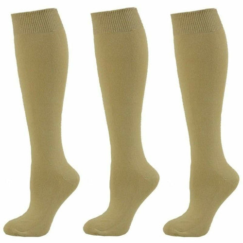 Classic Flat Knit Combed Cotton Knee High Socks 3 Pair Pack