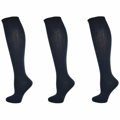 Classic Flat Knit Combed Cotton Knee High Socks 3 Pair Pack