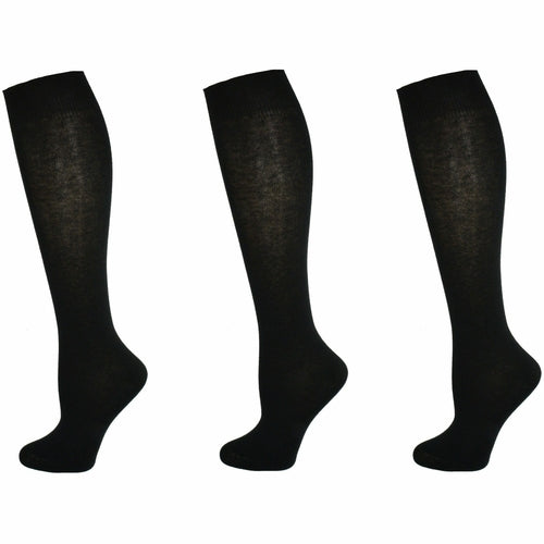 Classic Flat Knit Combed Cotton Knee High Socks 3 Pair Pack