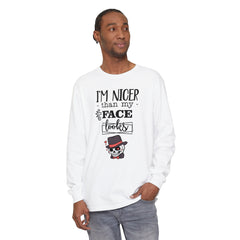 Korea -  I am nicer than my face looks Unisex Garment-dyed Long Sleeve T-Shirt  - StyleMZ