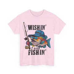 Corea - Camiseta unisex de algodón grueso con el mensaje "Wishing I was fishing" - StyleMZ 