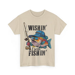 Corea - Camiseta unisex de algodón grueso con el mensaje "Wishing I was fishing" - StyleMZ 