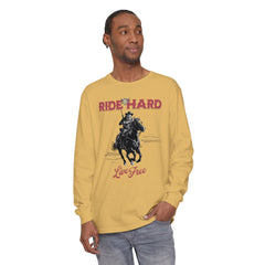 Korea -  Ride hard Unisex Garment-dyed Long Sleeve T-Shirt  - StyleMZ