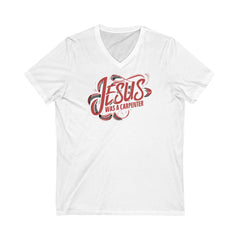 Korea -  Jesus was a carpenter Unisex Jersey Short Sleeve V-Neck Tee  - StyleMZ