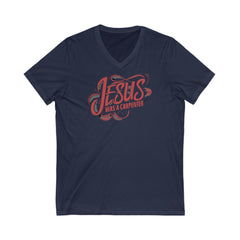 Korea -  Jesus was a carpenter Unisex Jersey Short Sleeve V-Neck Tee  - StyleMZ