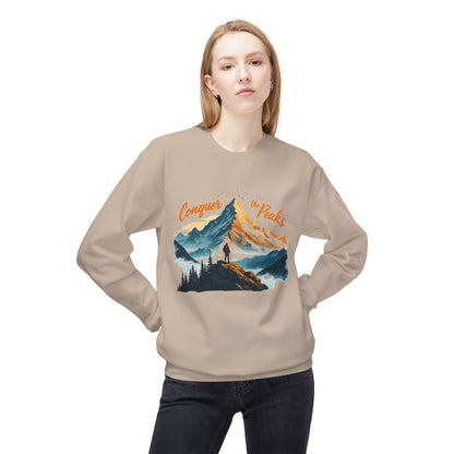 Conquer the peaks Unisex Midweight Softstyle Fleece Crewneck Sweatshirt - StyleMZ