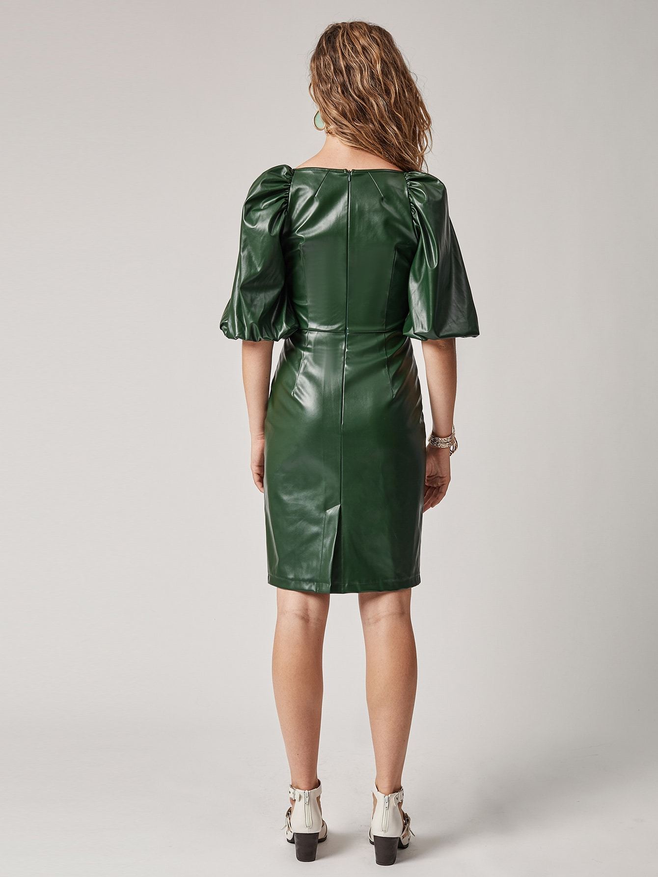 Stunning & Sweet Vegan Leather Dress With Bishop Sleeves