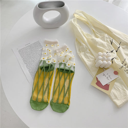 Retro Personality Breathable Glass Silk Socks in Bright Colors